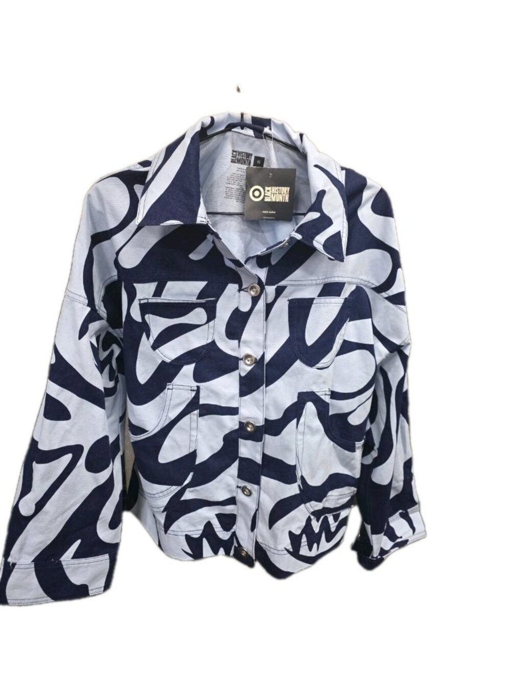 Black History Month Cargo Jacket Light Blue  Navy Stripes Women’s Size XS. WL284